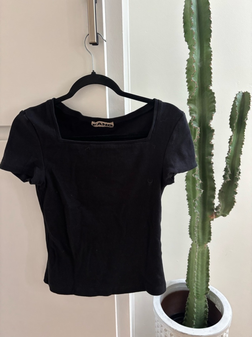 FANG Black Square Neck Short Sleeve Top